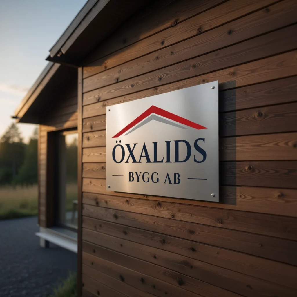 Visar skylt på snickare i Överlida